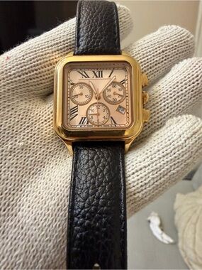 Bronzo Italia Chronograph Watch Square Bronze Roman Numeral Black Leather